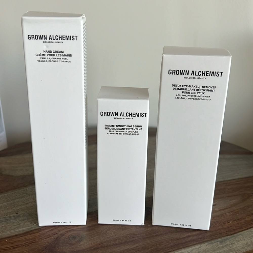 Grown Alchemist Instant Smoothing Serum, Detox Eye Make Up Remover & Hand Cream